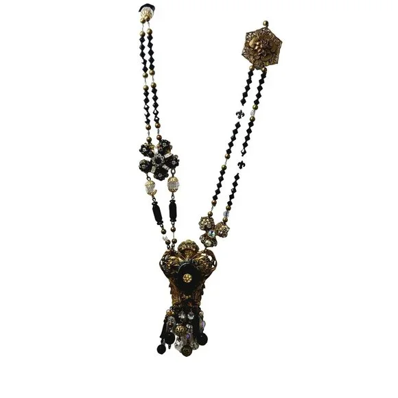 Vintage Spectacular One of a Kind Reworked Crystal Glass Brass Dangle Necklace